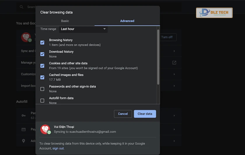 Tùy chọn nâng cao khi xoá lịch sử tìm kiếm Google