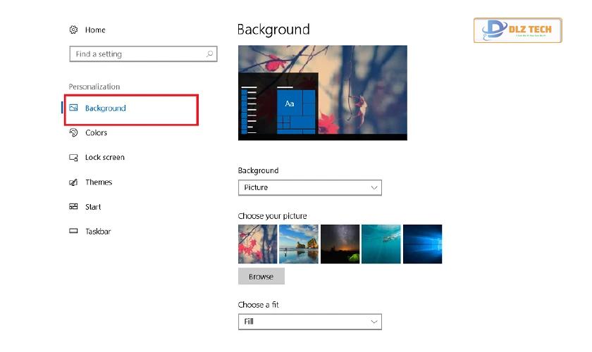 Đổi hình nền máy tính laptop Windows 10 ở tuỳ chọn Background