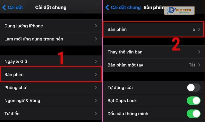 Chọn mục Bàn phím