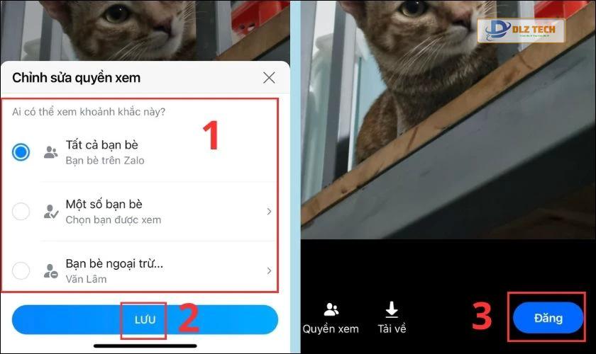 Điều chỉnh Quyền xem và nhấn nút Đăng
