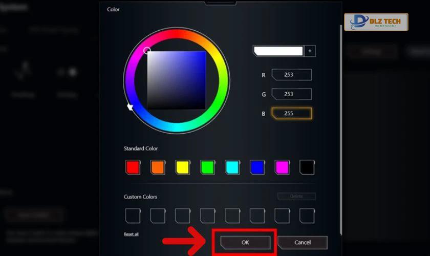 Nhấn vào màu (Color) cho đèn bàn phím
