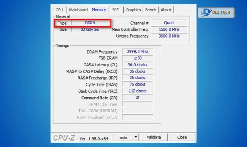 Cách mở tab Memory trên CPU-Z