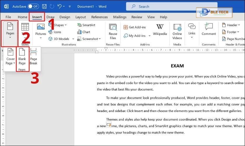 chọn blank page để tạo thêm trang trong word