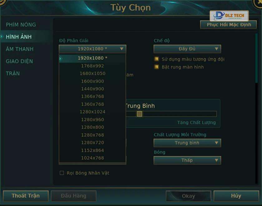 u chỉnh đến độ phân giải mà bạn mong muốn