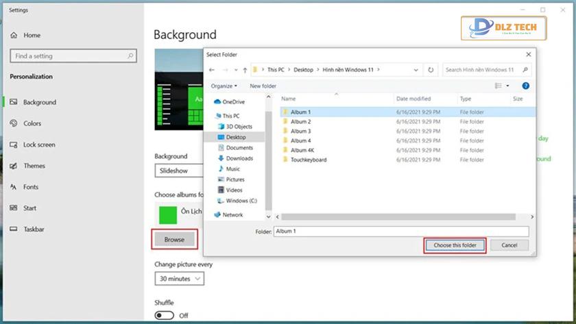 Đặt hình nền win 11 từ thư viện ảnh