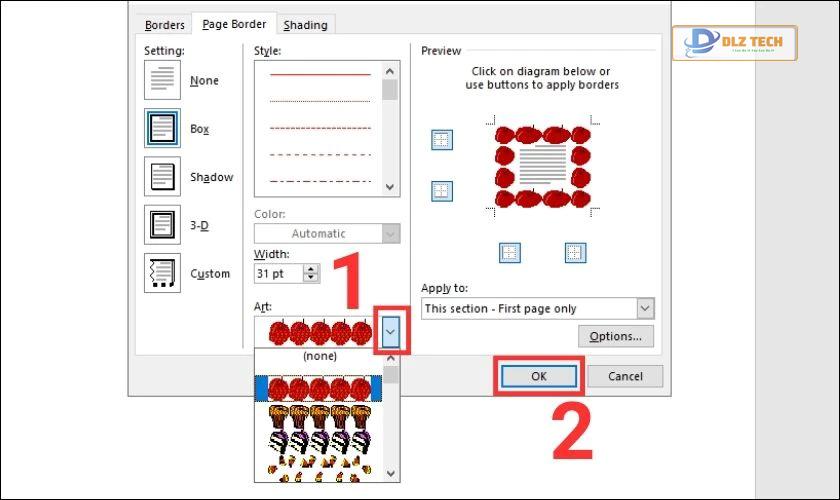 Điều chỉnh kiểu và kích thước đường viền trang trong Word
