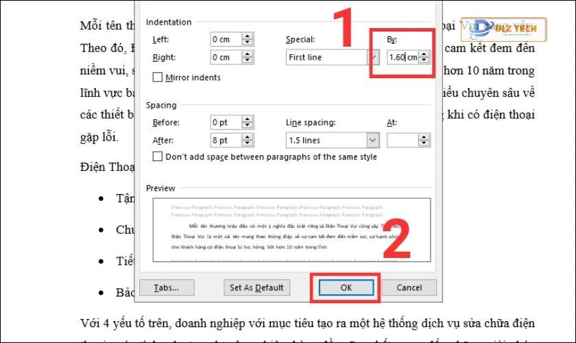Điều chỉnh khoảng cách lùi đầu dòng trong Word 2010, 2016