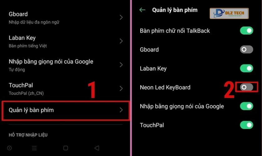 Chọn mục Quản lí bàn phím