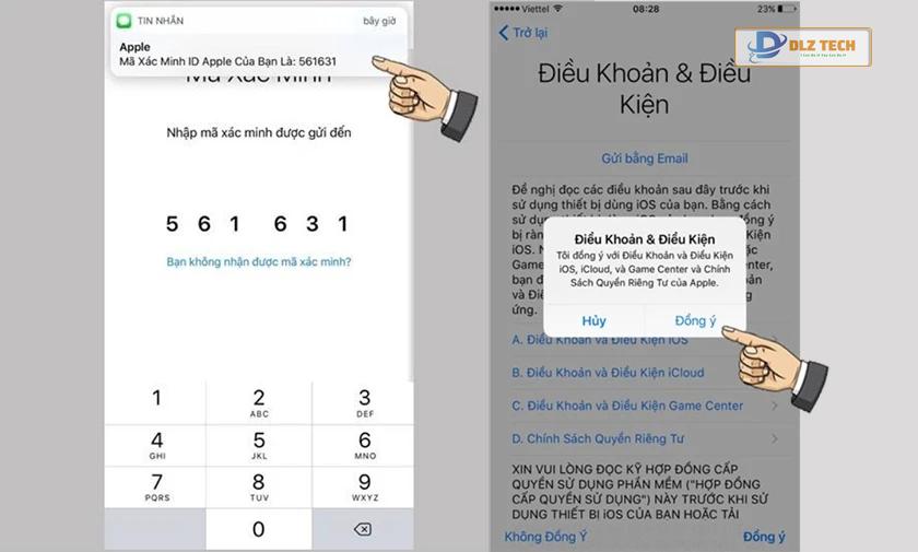 Đồng ý với các điều kiện và điều khoản của Apple