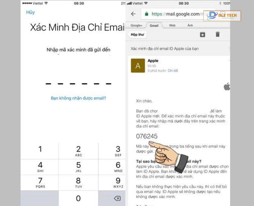 Kiểm tra email từ Apple, nhập mã xác minh 6 số.