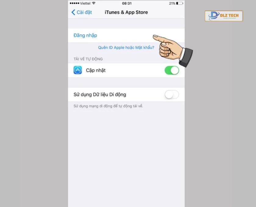 Đến mục iTunes & App Store trong cài đặt và đăng nhập ID Apple
