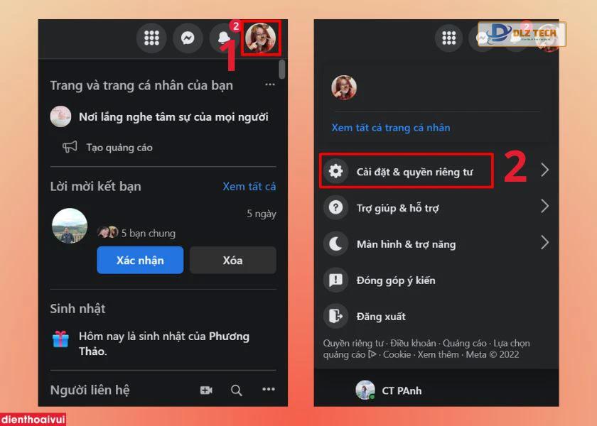 Vào Cài đặt và quyền riêng tư