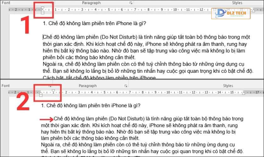 Sử dụng thanh thước trong Word để thụt đầu dòng