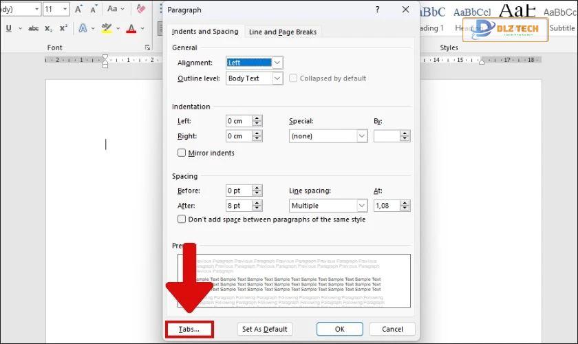 nhấn vào tab để tạo dấu chấm trong word