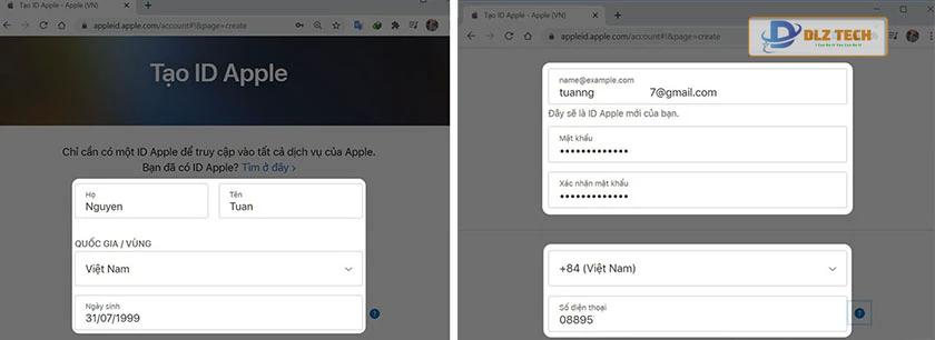 tạo id apple trên máy tính
