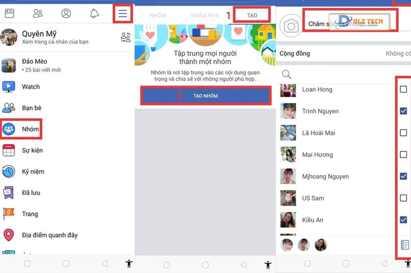 Giao diện tạo nhóm trên điện thoại