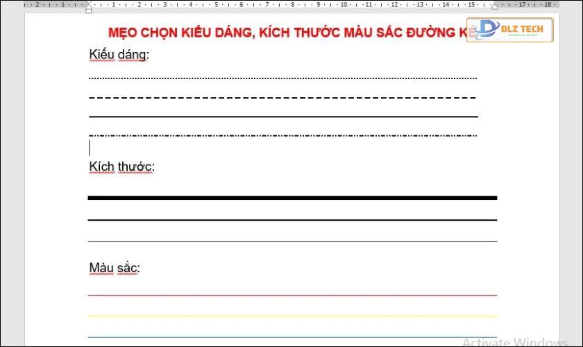 Mẹo thay đổi kiểu dáng, kích thước và màu sắc các dòng kẻ trong Word