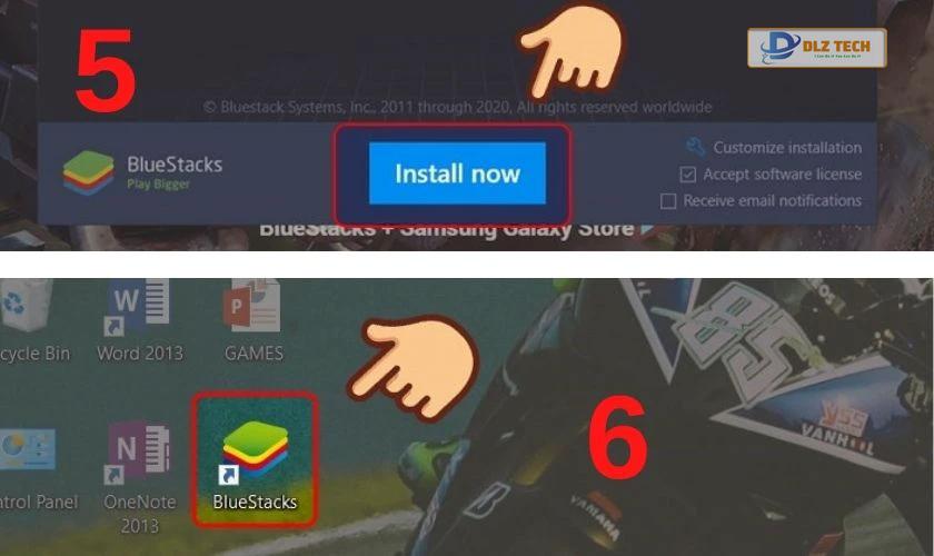 Cách tải game Hay Day trên máy tính PC, laptop qua BlueStacks, nhấn vào biểu tượng BlueStack