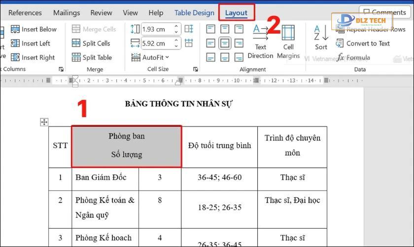 cách tách ô sau khi tạo bảng trong word