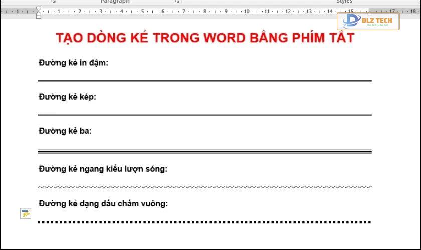 Các cách tạo dòng kẻ ngang trong Word