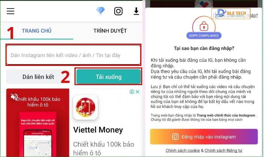 dán link và chọn mục tải xuống