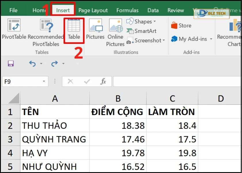 Cách tạo bảng trong Excel