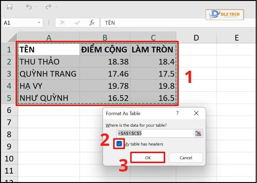tạo table trên excel