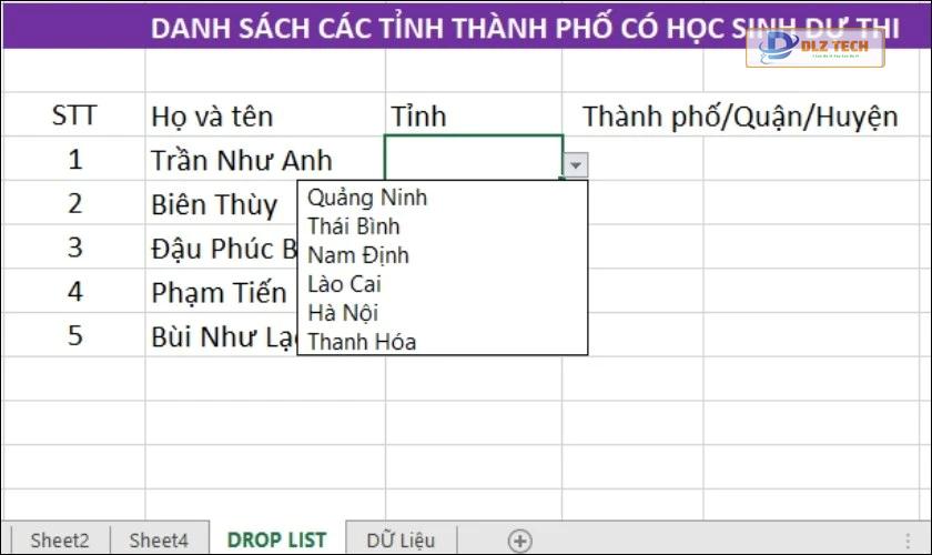 cách tạo list trong excel nhanh chóng