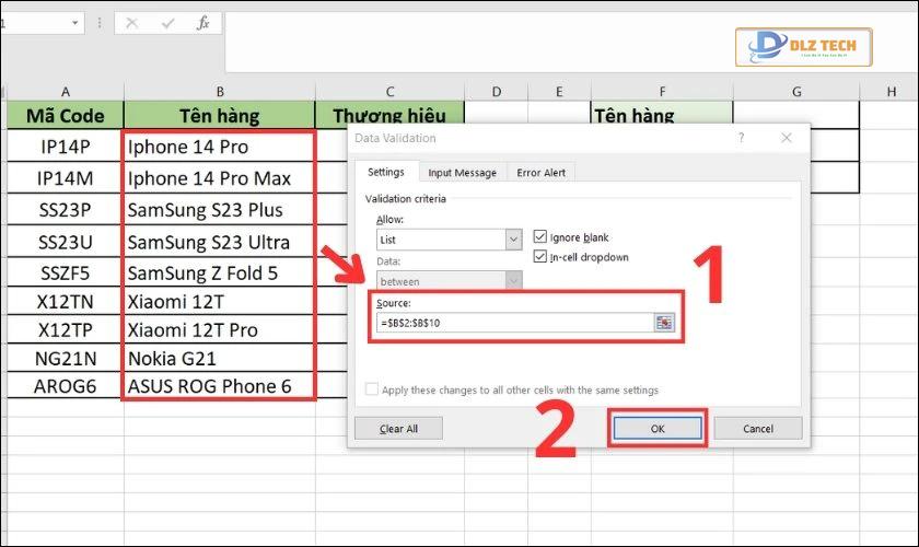 hướng dẫn tạo droplist đã có dữ liệu