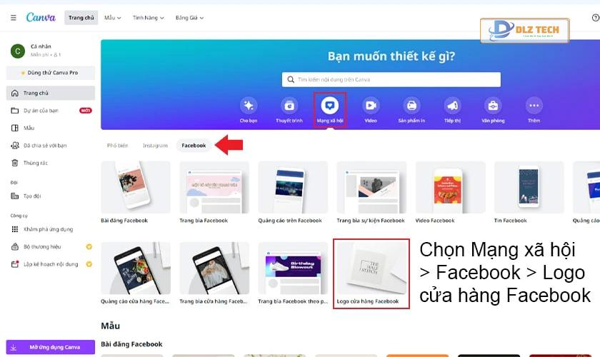 Chọn mẫu trong Canva