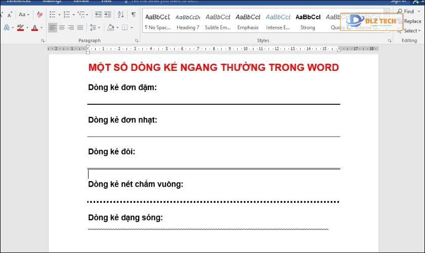 Một số kiểu đường kẻ ngang, chấm trong Word