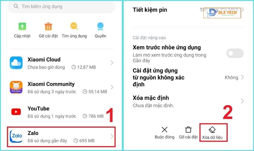 Tìm ứng dụng Zalo và xóa dữ liệu