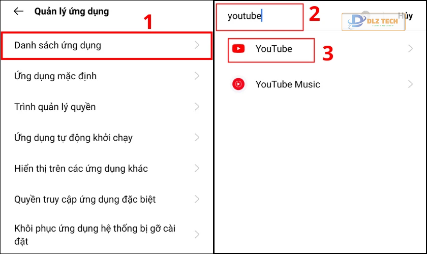 Chọn danh sách ứng dụng YouTube