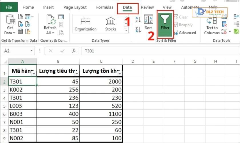 Thêm công cụ Filter vào bảng tính Excel