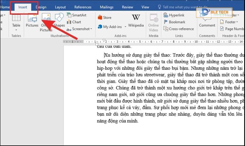 Ngắt trang bằng tab Insert trong Word