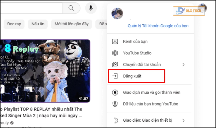 Chọn Đăng xuất trên YouTube
