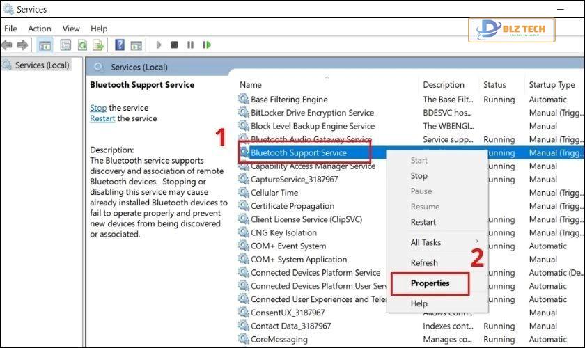 Tìm dịch vụ Bluetooth Support