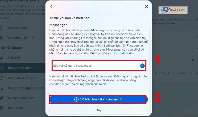 Chọn Tiếp tục sử dụng Messenger