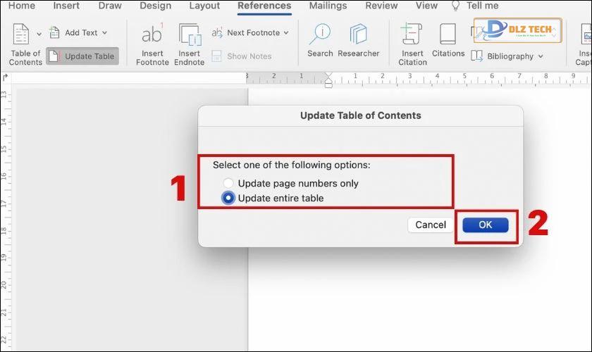 Cách cập nhật mục lục mới vừa được tạo trong Word