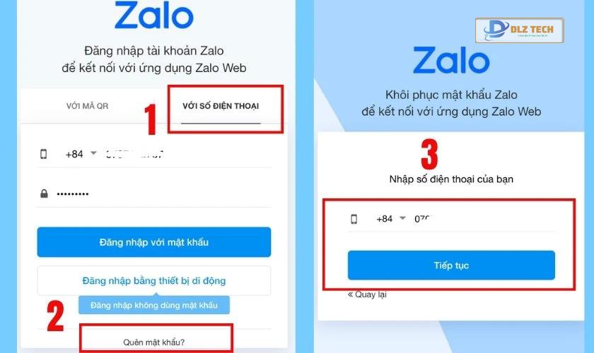 Nhập số điện thoại cần đăng nhập Zalo
