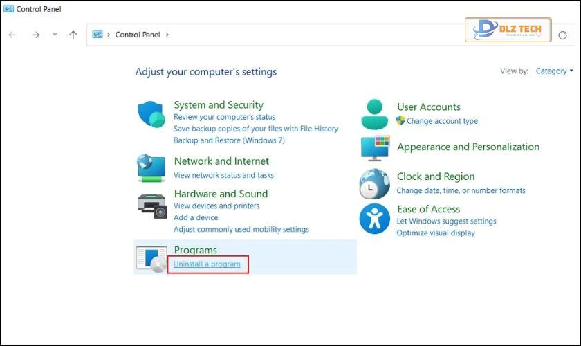 chọn uninstall a program.