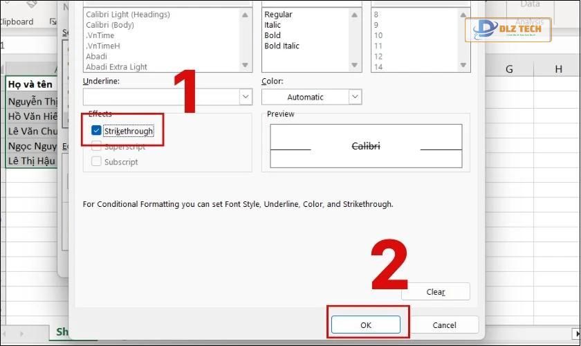 Bạn tick vào ô Strikethrough