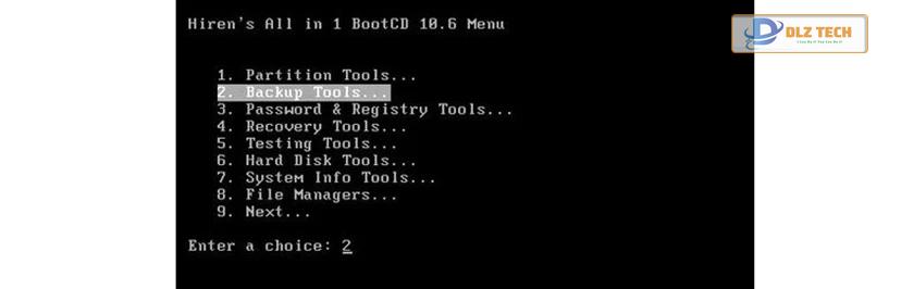 Chọn tới mục Backup Tools.