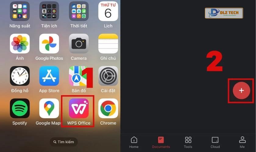 Vào app WPS trên điện thoại