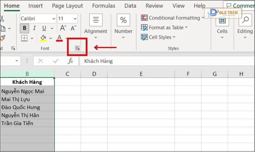 Sử dụng hộp thoại Format Cells để gạch ngang giữa chữ trong Excel