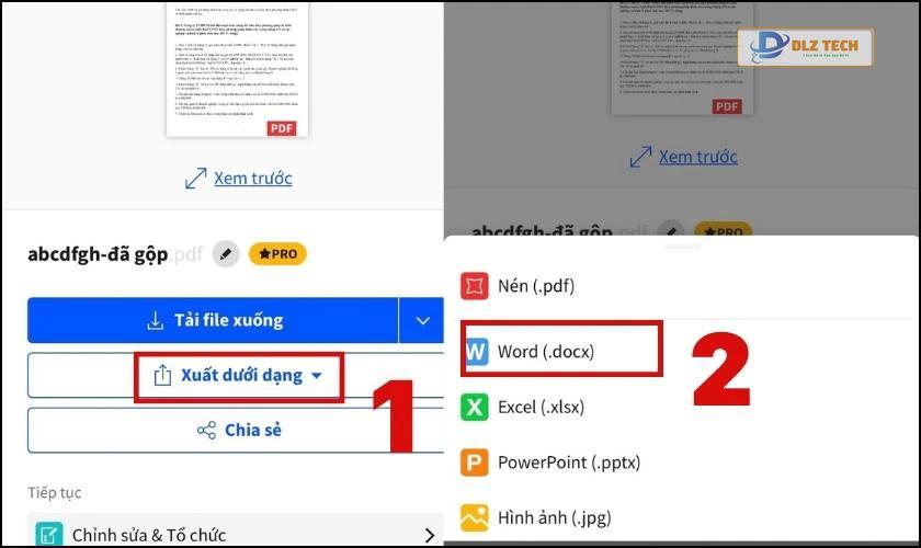 Chọn định dạng Word để tải file về máy