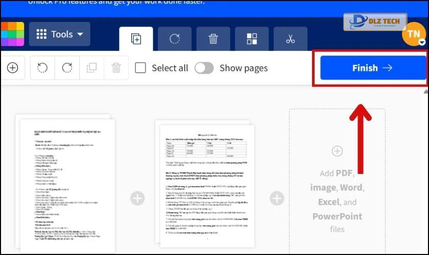 Nhấn Finish để ghép 2 hay nhiều file Word thanh 1 online với nhau