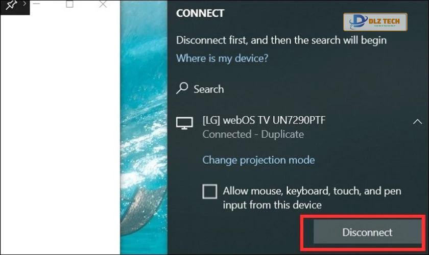 Chọn Disconnect để ngắt kết nối tivi với laptop bằng Wifi