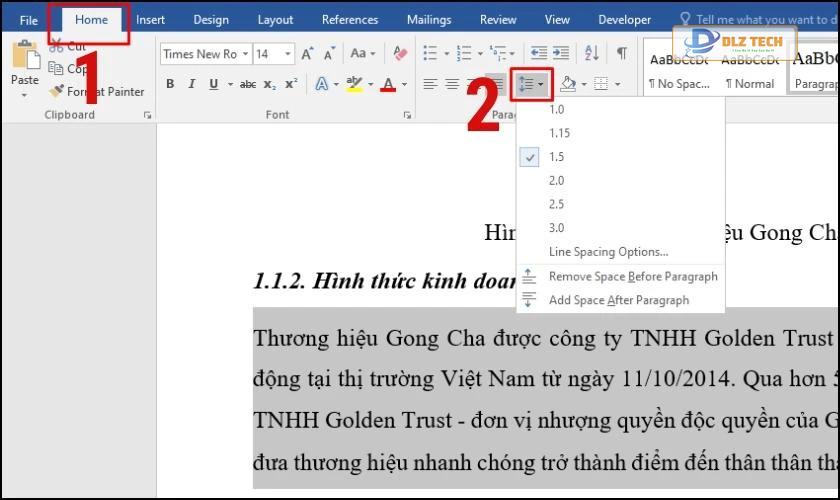 cách giãn dòng trong word với thông số có sẵn