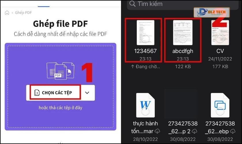 Chọn các file Word cần ghép thành 1